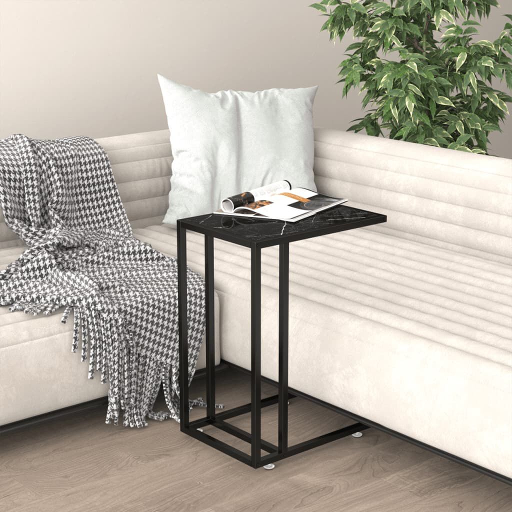 vidaXL Τραπέζι Υπολογ. Βοηθ. Μαύρο Οψη Μαρμάρου 50x35x65εκ. Ψημ. Γυαλί