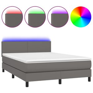 vidaXL Κρεβάτι Boxspring με Στρώμα & LED Γκρι 140x190 εκ. Συνθ. Δέρμα