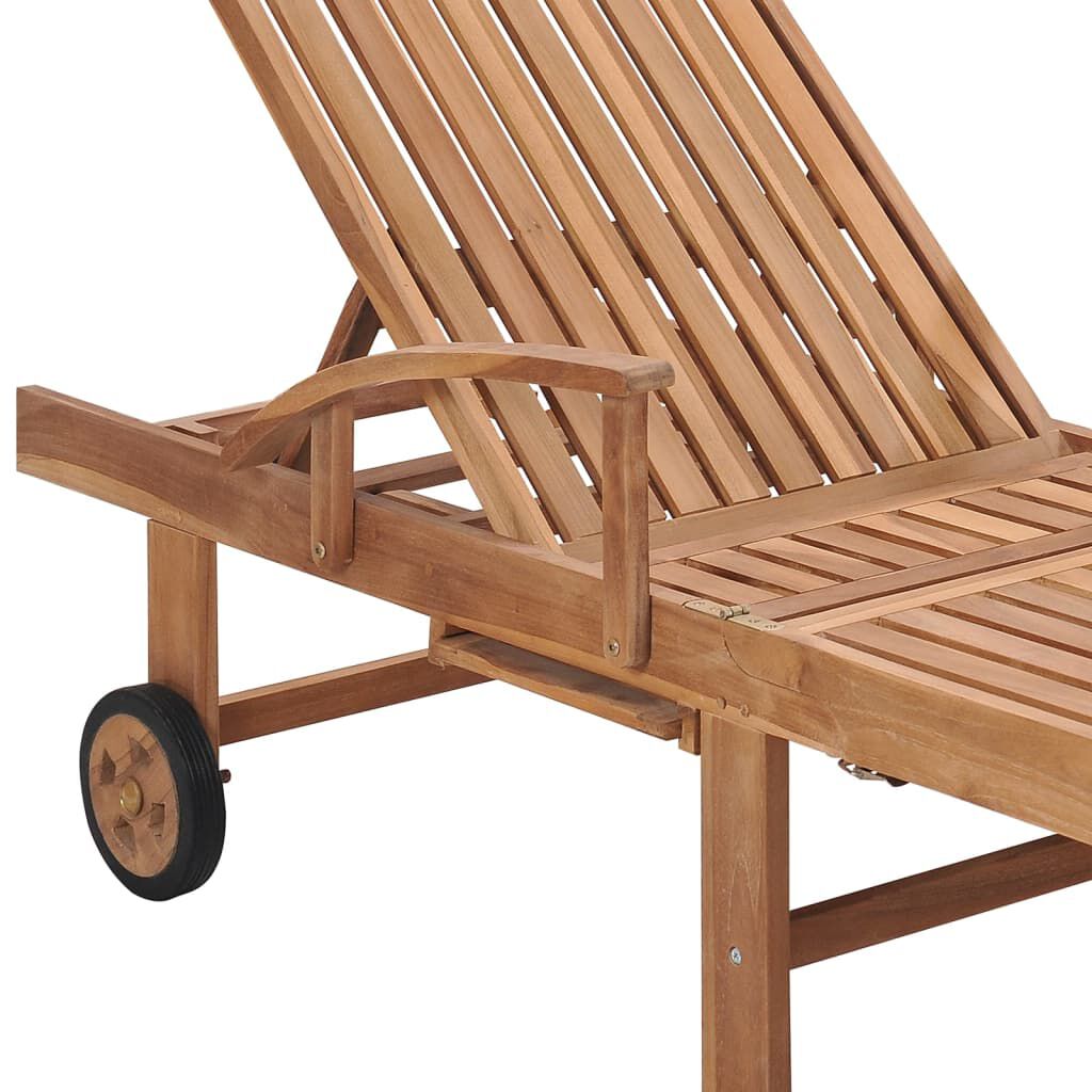 vidaXL Ξαπλώστρα από Μασίφ Ξύλο Teak με Πράσινο Μαξιλάρι