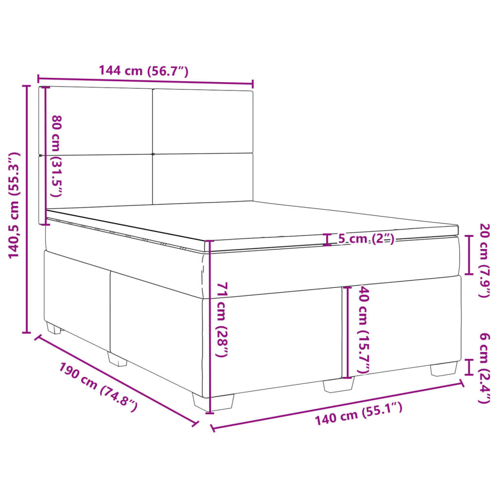 vidaXL Κρεβάτι Boxspring με Στρώμα Σκούρο Πράσινο 140x190εκ. Βελούδινο