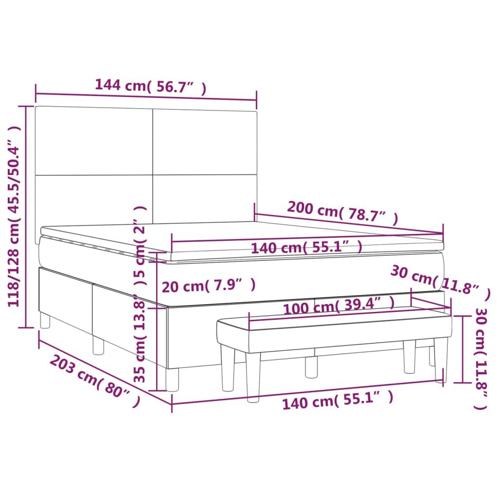 vidaXL Κρεβάτι Boxspring με Στρώμα Ανοιχτό Γκρι 140x200 εκ. Βελούδινο