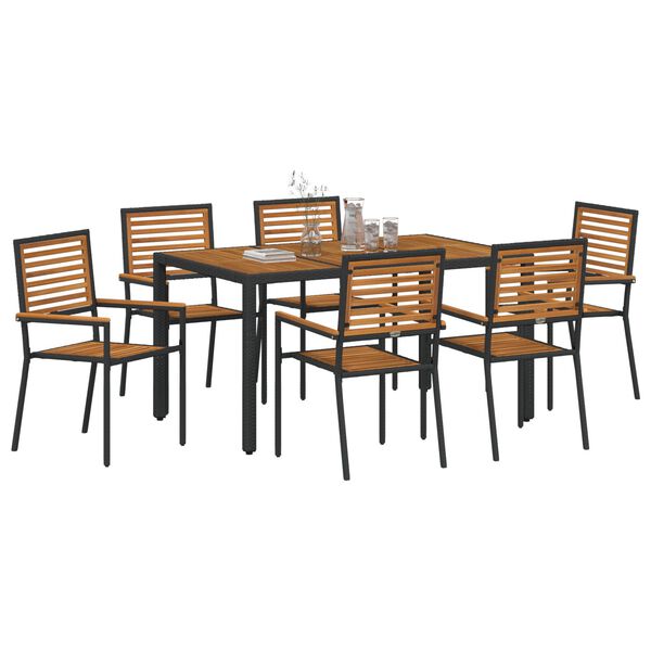 vidaXL Σέτ φαγητού για κήπο 7 pcs Μαύρο 150 x 90 x 75 cm