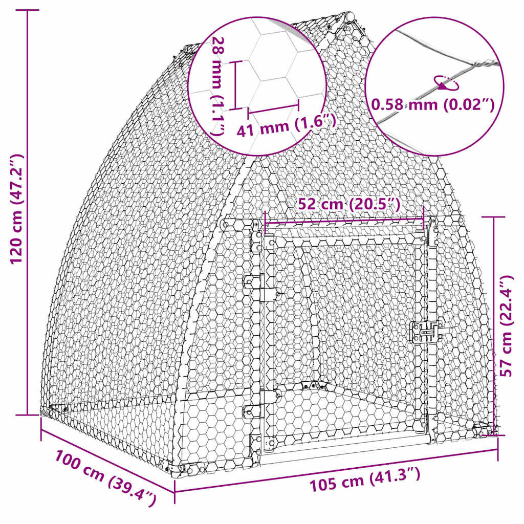 vidaXL Κοτέτσι - Κλουβί Ασημί 100x105x120 εκ. από Γαλβανισμένο Χάλυβα