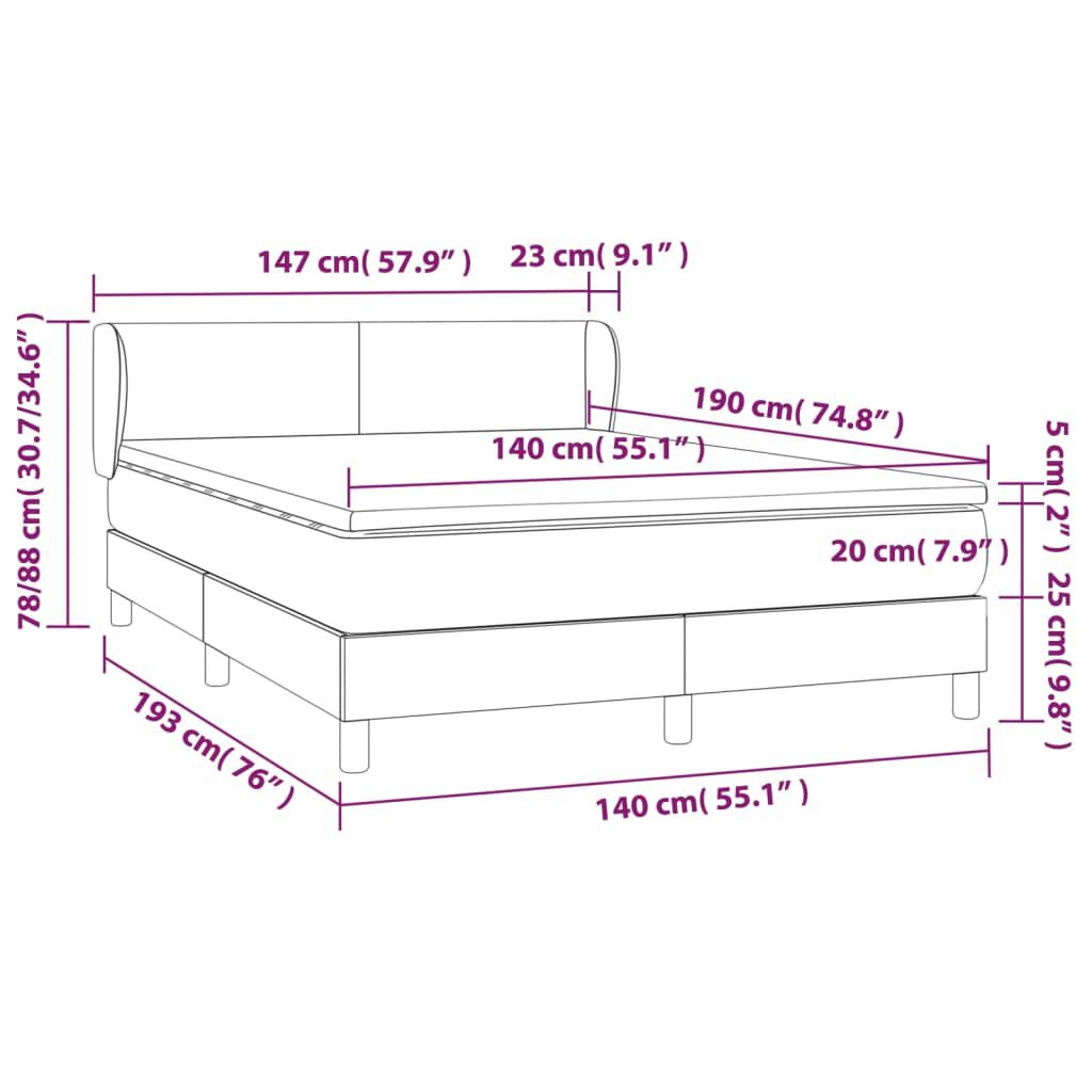 vidaXL Κρεβάτι Boxspring με Στρώμα Λευκό 140x190εκ.από Συνθετικό Δέρμα