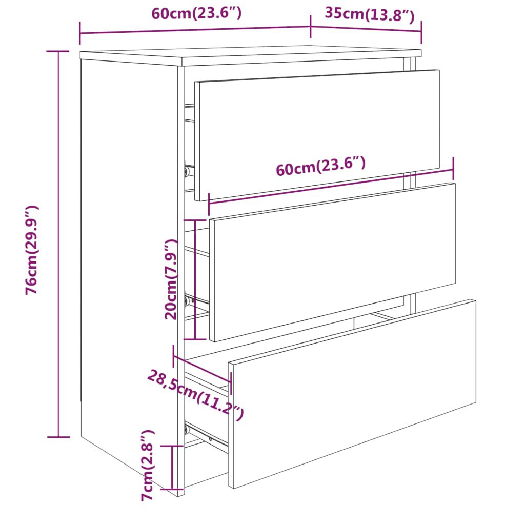 vidaXL Συρταριέρα Καφέ Δρυς 60 x 35 x 76 εκ. Επεξεργασμένο Ξύλο