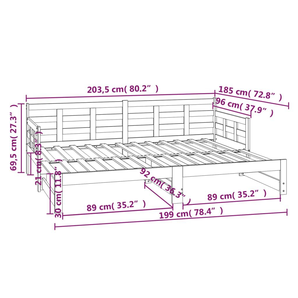 vidaXL Καναπές Κρεβάτι Συρόμενος 2x(90x200) εκ. από Μασίφ Πεύκο