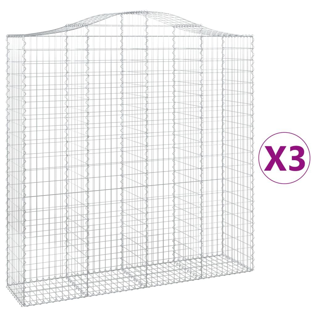 vidaXL Συρματοκιβώτια Τοξωτά 3 τεμ. 200x50x200/220 εκ. Γαλβαν. Ατσάλι