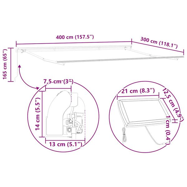 vidaXL Τέντα Πτυσσόμενη Χειροκίνητη με LED Καφέ 400x300 εκ.