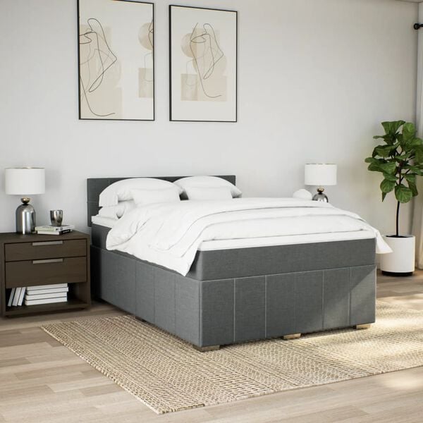 vidaXL Κρεβάτι Boxspring με Στρώμα Σκούρο Γκρι 140x200 εκ Υφασμάτινο
