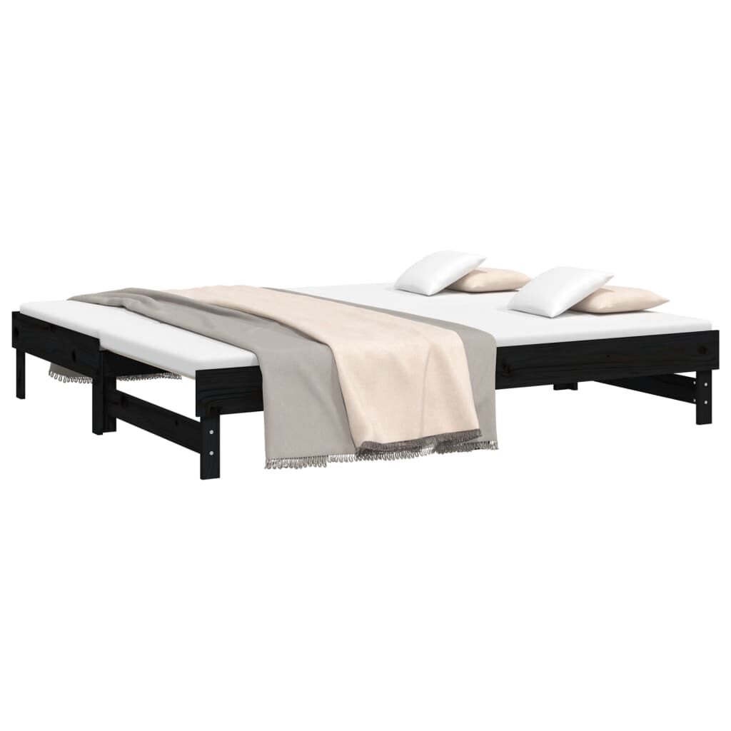 vidaXL Καναπές Κρεβάτι Συρόμενος Μαύρος 2x(100x200)εκ. από Μασίφ Πεύκο