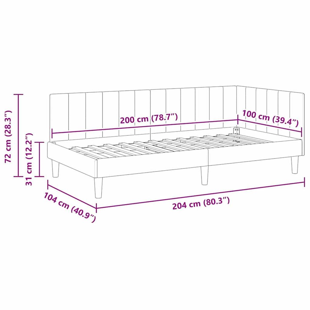 vidaXL Κρεβάτι Γωνίας με κεφαλάρι Τιρκουάζ 100 x 200 cm Βελούδο