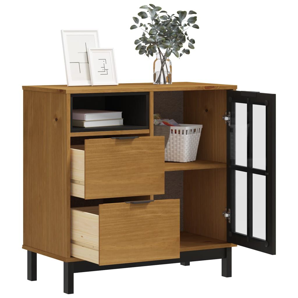 vidaXL Μπουφές FLAM 80x40x80 εκ. από Μασίφ Ξύλο Πεύκο με Γυάλινη Πόρτα
