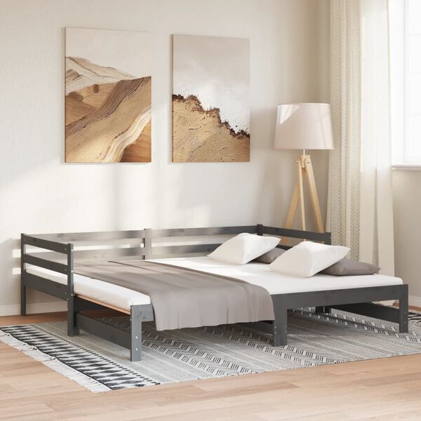 vidaXL Καναπές Κρεβάτι Γκρι 2 x (90 x 200) εκ. από Μασίφ Ξύλο Πεύκου