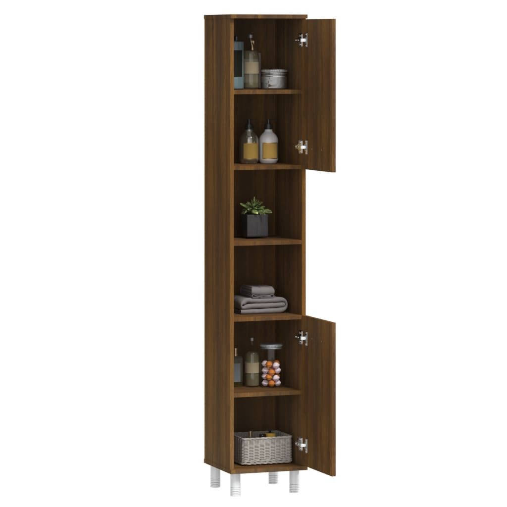 vidaXL Ντουλάπι Μπάνιου Καφέ Δρυς 30x30x179 εκ. Επεξεργασμένο Ξύλο
