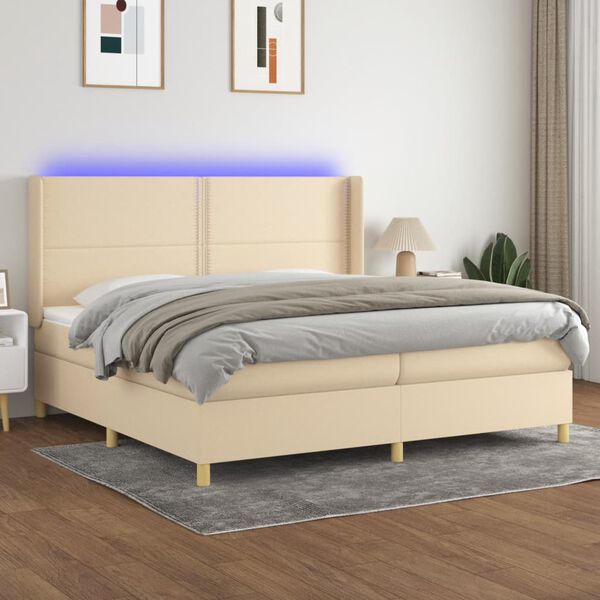vidaXL &Kappa;&rho;&epsilon;&beta;ά&tau;&iota; Boxspring &mu;&epsilon; &Sigma;&tau;&rho;ώ&mu;&alpha; & LED &Kappa;&rho;&epsilon;&mu; 200x200 &epsilon;&kappa;. &Upsilon;&phi;&alpha;&sigma;&mu;ά&tau;&iota;&nu;&omicron;
