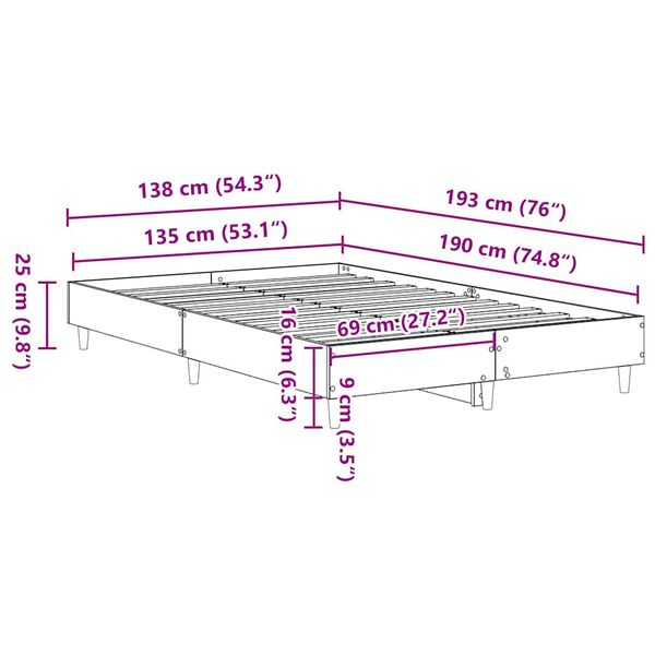 vidaXL Πλαίσιο κρεβατιού χωρίς στρώμα 135x190 εκ. Επεξεργασμένο Ξύλο