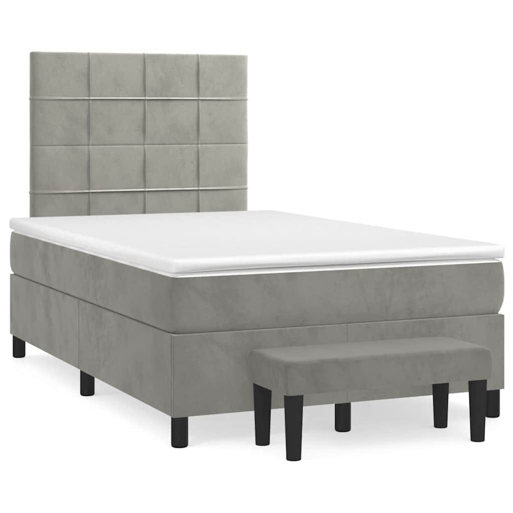vidaXL Κρεβάτι Boxspring με Στρώμα Ανοιχτό Γκρι 120x190 εκ. Βελούδινο