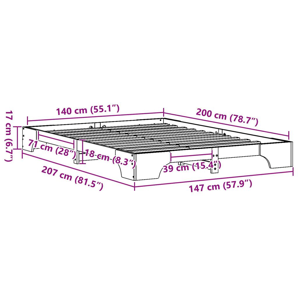 vidaXL Σκελετός Κρεβατιού Λευκό Ξύλο 140 x 200 cm Ανθεκτικός