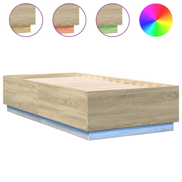 vidaXL Πλαίσιο Κρεβατιού με LED Sonoma Δρυς 75x190 εκ. Επεξεργ. Ξύλο