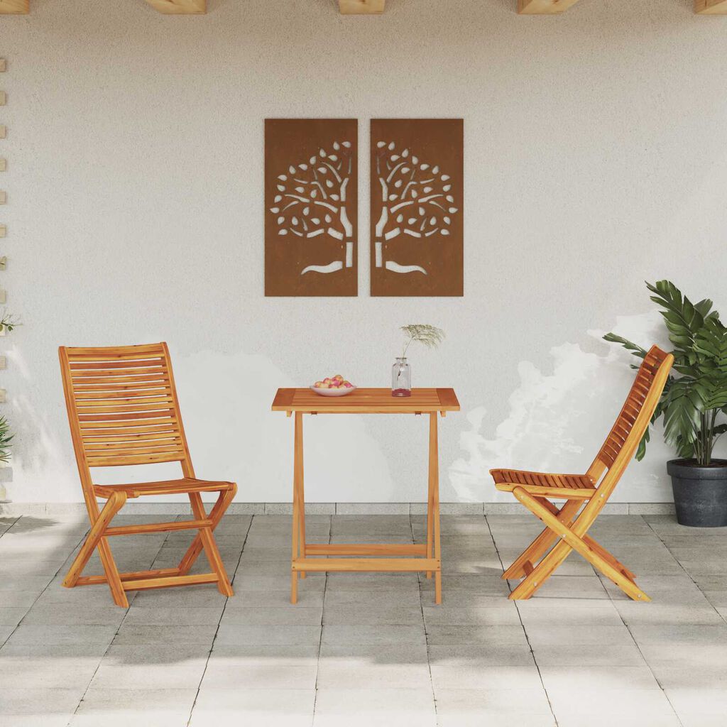 vidaXL Φορητό Σετ Μπιζερί Πτυσσόμενος 3 pcs Καφέ Μασίφ ξύλο ακακίας