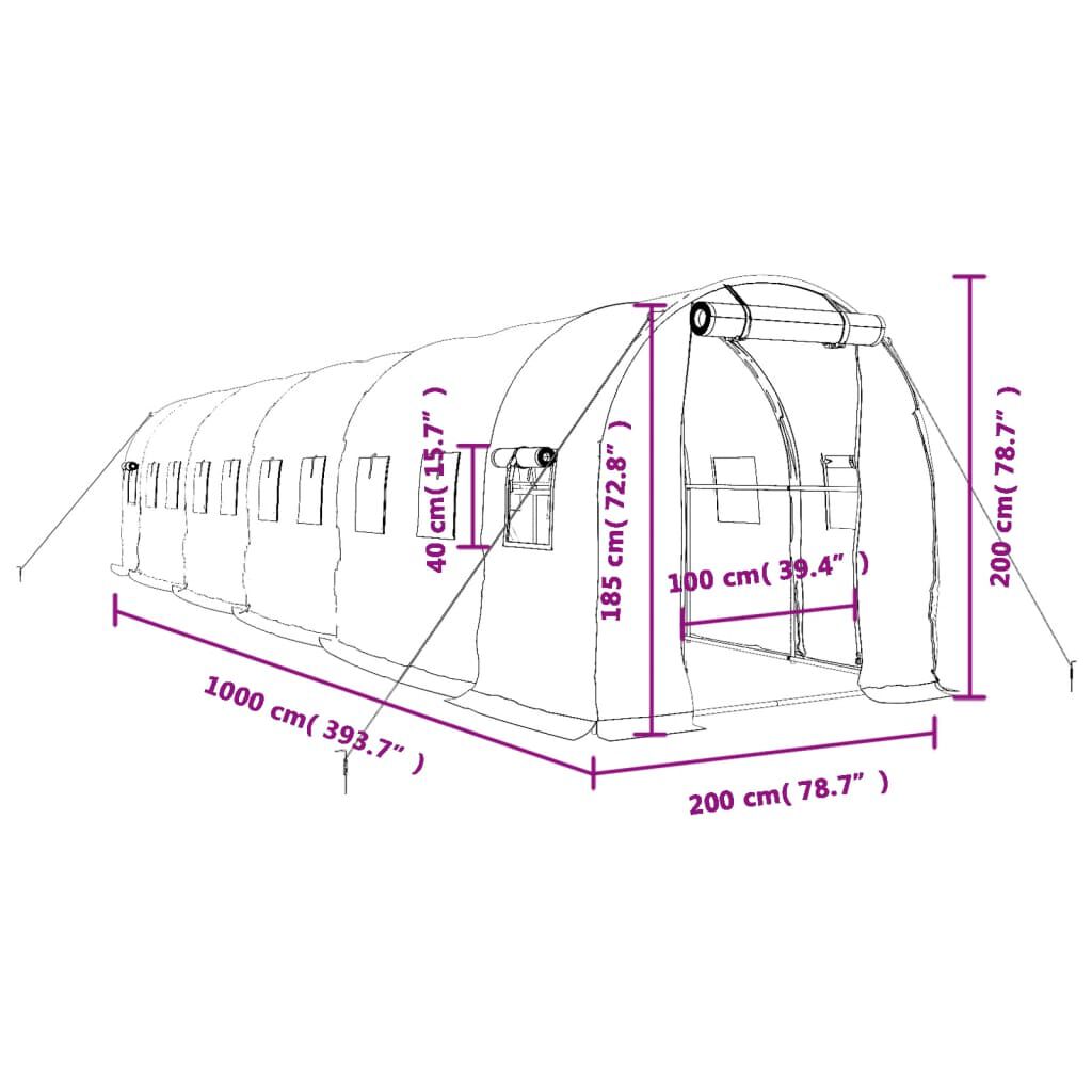 vidaXL Θερμοκήπιο Πράσινο 20 μ² 10 x 2 x 2 μ. με Ατσάλινο Πλαίσιο