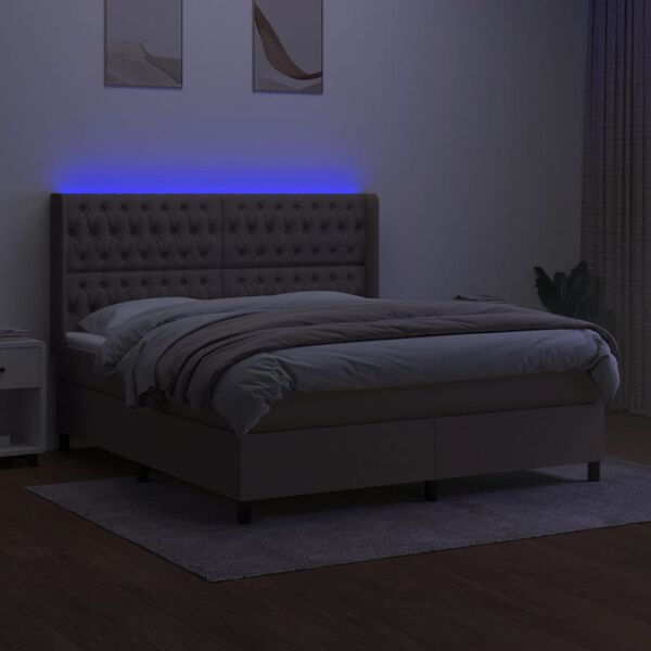 vidaXL &Kappa;&rho;&epsilon;&beta;ά&tau;&iota; Boxspring &mu;&epsilon; &Sigma;&tau;&rho;ώ&mu;&alpha; & LED Taupe 180x200 &epsilon;&kappa;. &Upsilon;&phi;&alpha;&sigma;&mu;ά&tau;&iota;&nu;&omicron;