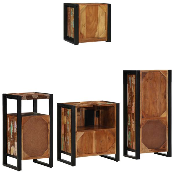 vidaXL Σετ Επίπλων Μπάνιου 4 pcs Πολύχρωμο Στερεό ανακτημένο ξύλο