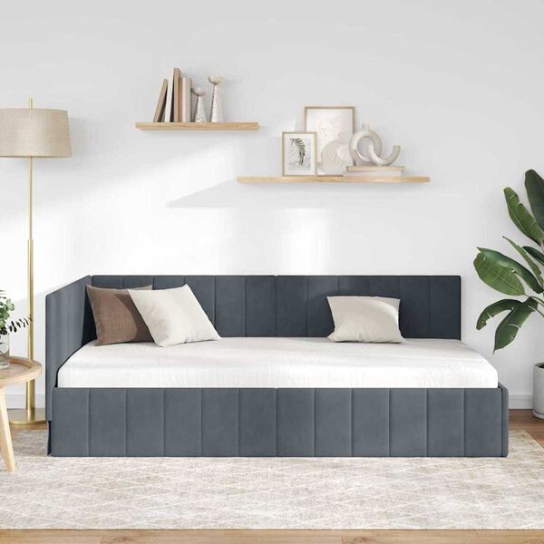 vidaXL Κρεβάτι Γωνίας με κεφαλάρι Σκούρο γκρι 100 x 200 cm Βελούδο