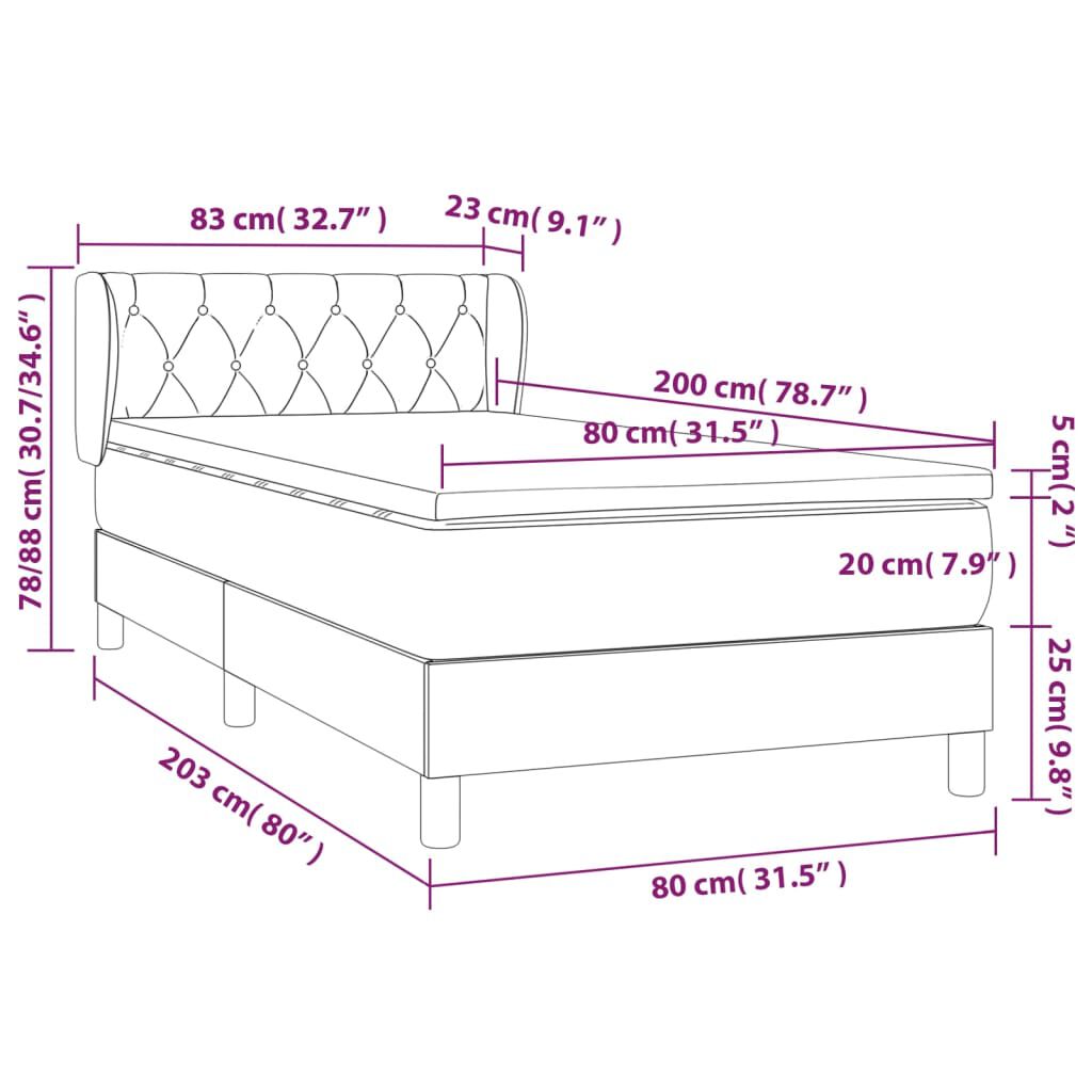 vidaXL Κρεβάτι Boxspring με Στρώμα Σκούρο Καφέ 80x200 εκ. Υφασμάτινο