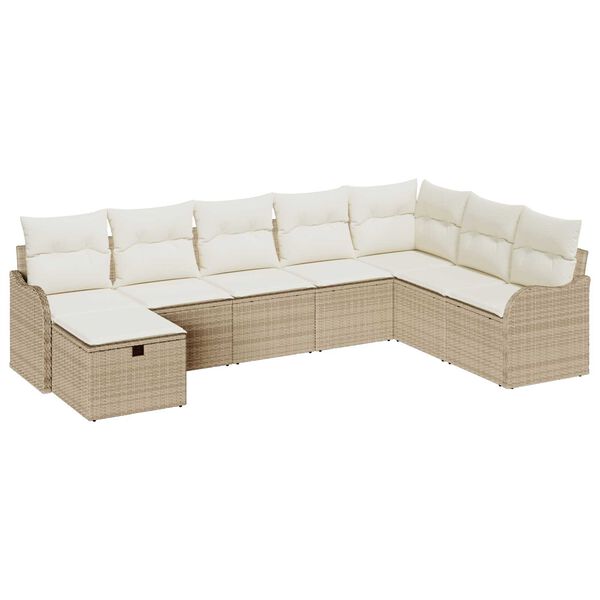 vidaXL Σετ Καναπέ Κήπου με μαξιλάρι 8 pcs Μπεζ Πολυ ράταν