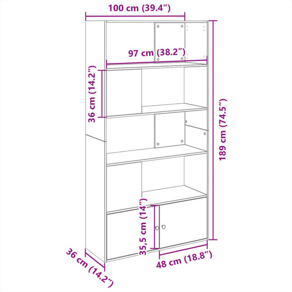 vidaXL Βιβλιοθήκη Γκρι Σκυροδέματος 100x36x189 εκ. Επεξεργ. Ξύλο