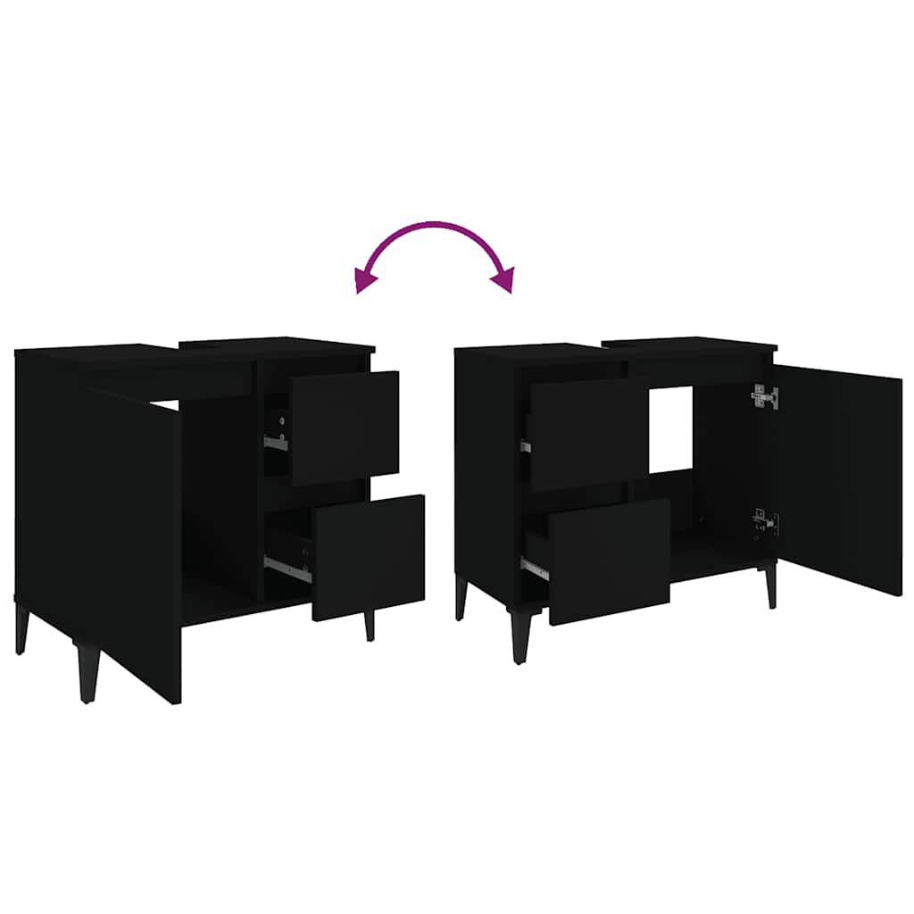 vidaXL Ντουλάπι Μπάνιου Μαύρο 65x33x60 εκ. Επεξεργασμένο Ξύλο