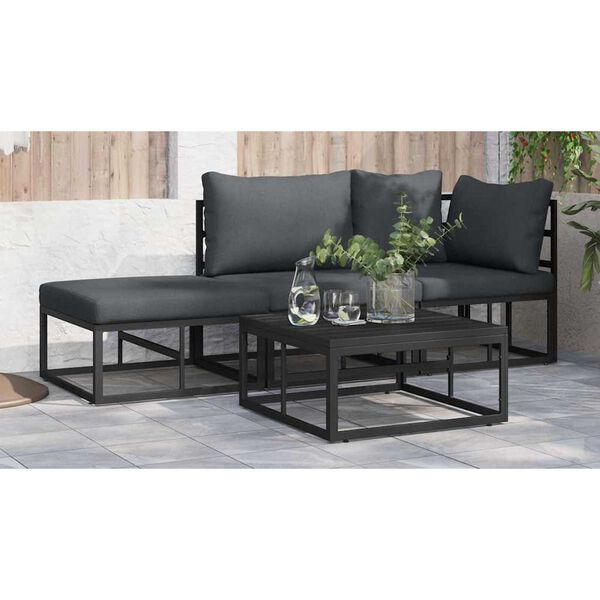 vidaXL Σετ Καναπέ Κήπου με μαξιλάρι 3 pcs Μαύρο Αλουμίνιο