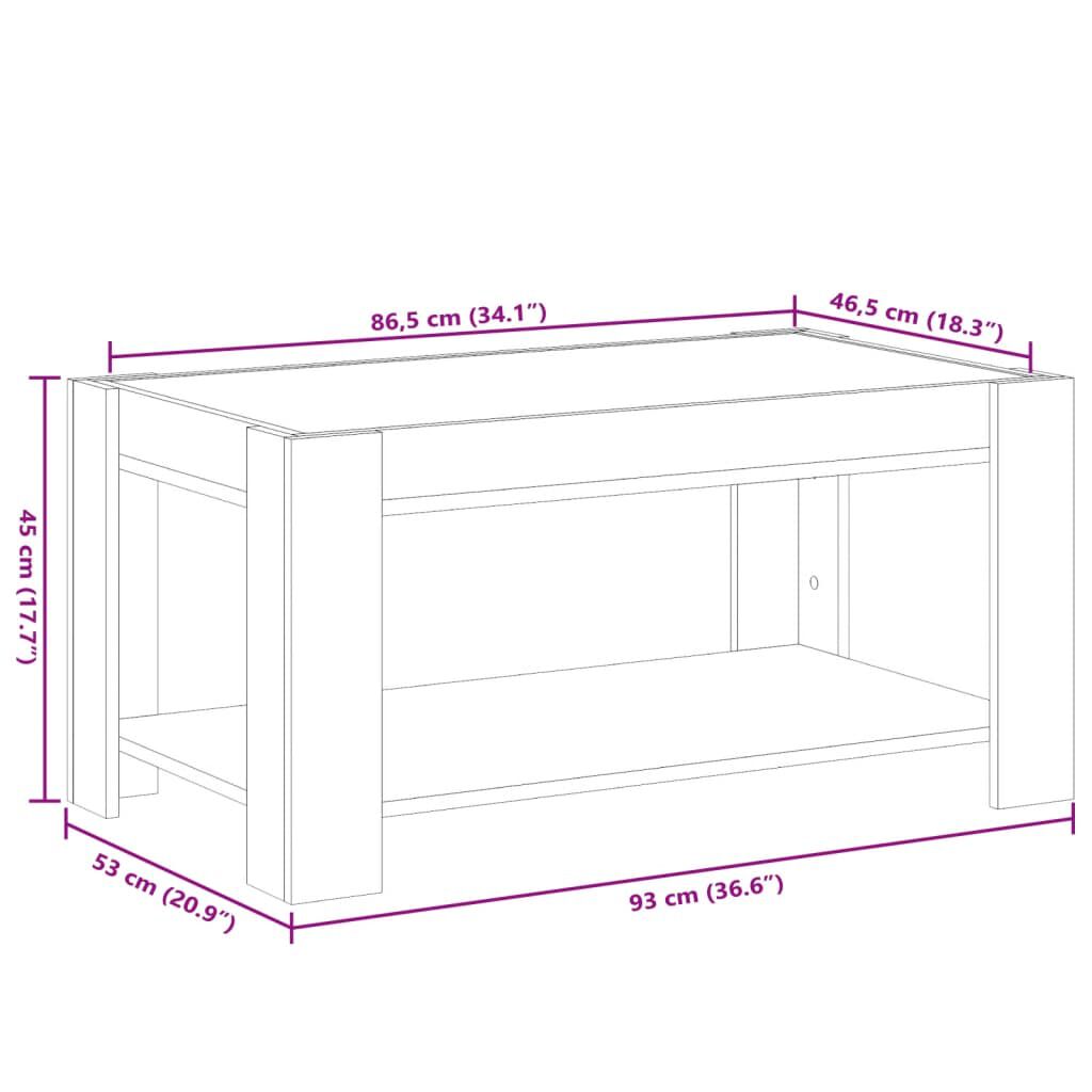 vidaXL Τραπεζάκι Σαλονιού με LED Δρυς 93x53x45 εκ. Επεξεργασμένο Ξύλο