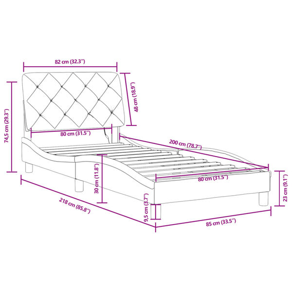 vidaXL Πλαίσιο Κρεβατιού με LED Ανοιχτό Γκρι 80x200 εκ. Βελούδινο
