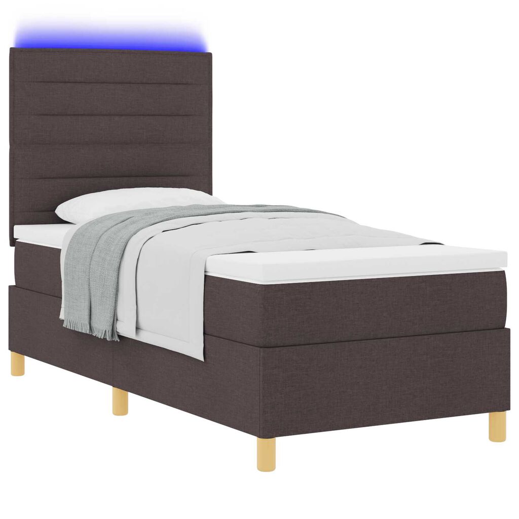 vidaXL Κρεβάτι με Κιβώτο Ελατηρίων & Στρώμα LED Καφέ 80x200 εκ. Ύφασμα
