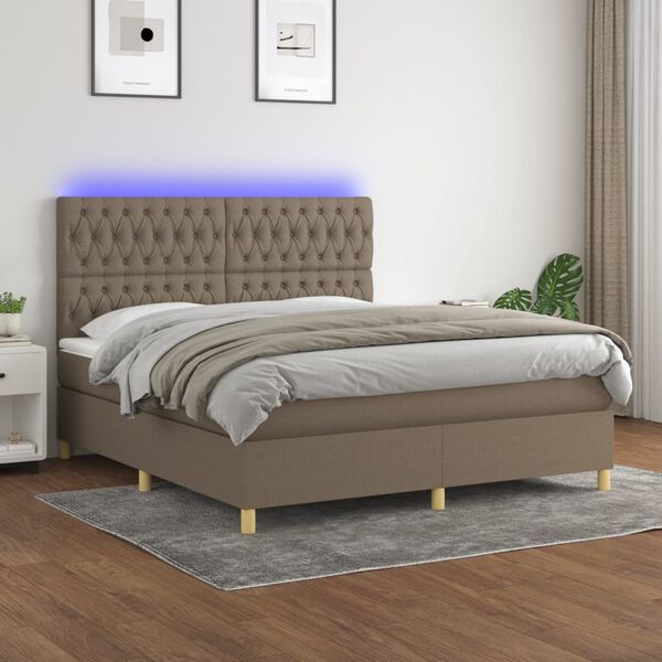 vidaXL &Kappa;&rho;&epsilon;&beta;ά&tau;&iota; Boxspring &mu;&epsilon; &Sigma;&tau;&rho;ώ&mu;&alpha; & LED Taupe 160x200 &epsilon;&kappa;. &Upsilon;&phi;&alpha;&sigma;&mu;ά&tau;&iota;&nu;&omicron;