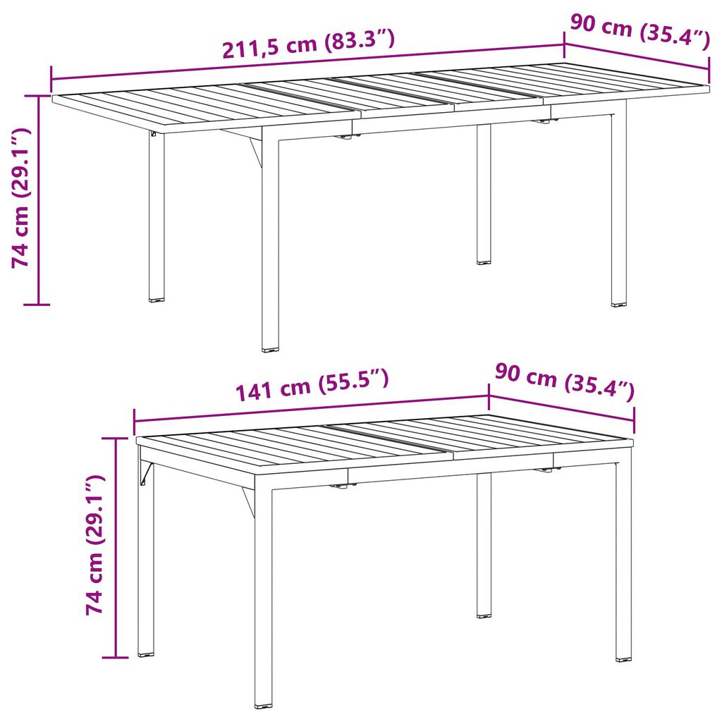 vidaXL Τραπέζια Επέκτασης 2 τμχ Ανθρακί 210x90x73 εκ. Χάλυβας
