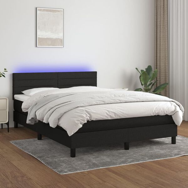 vidaXL &Kappa;&rho;&epsilon;&beta;ά&tau;&iota; Boxspring &mu;&epsilon; &Sigma;&tau;&rho;ώ&mu;&alpha; & LED &Mu;&alpha;ύ&rho;&omicron; 140x190 &epsilon;&kappa;. &Upsilon;&phi;&alpha;&sigma;&mu;ά&tau;&iota;&nu;&omicron;