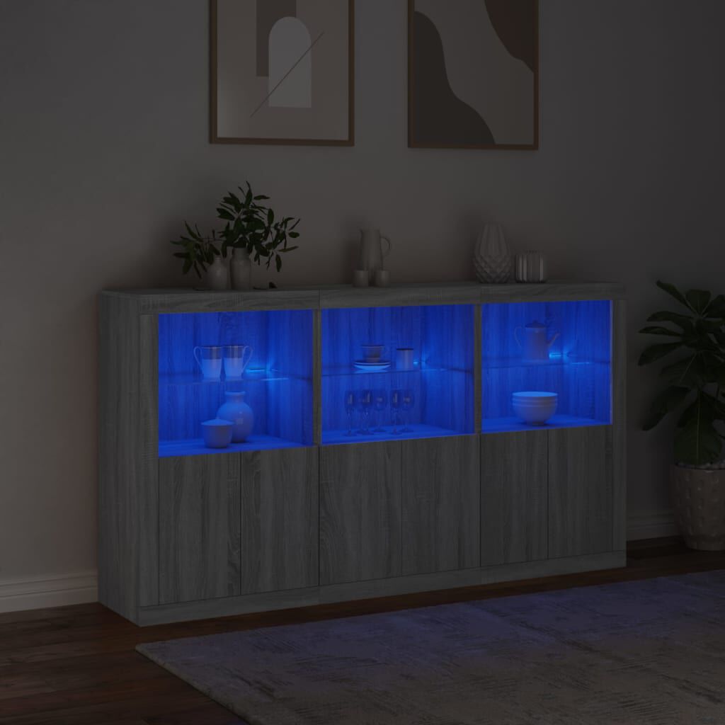 vidaXL Μπουφές με Φώτα LED Γκρι Sonoma 181,5 x 37 x 100 εκ.