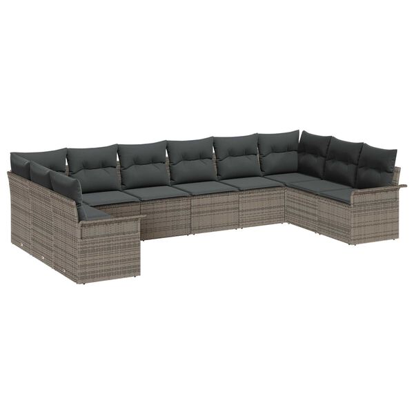 vidaXL Σετ Καναπέ Κήπου με μαξιλάρι 10 pcs Γκρι Πολυ ράταν