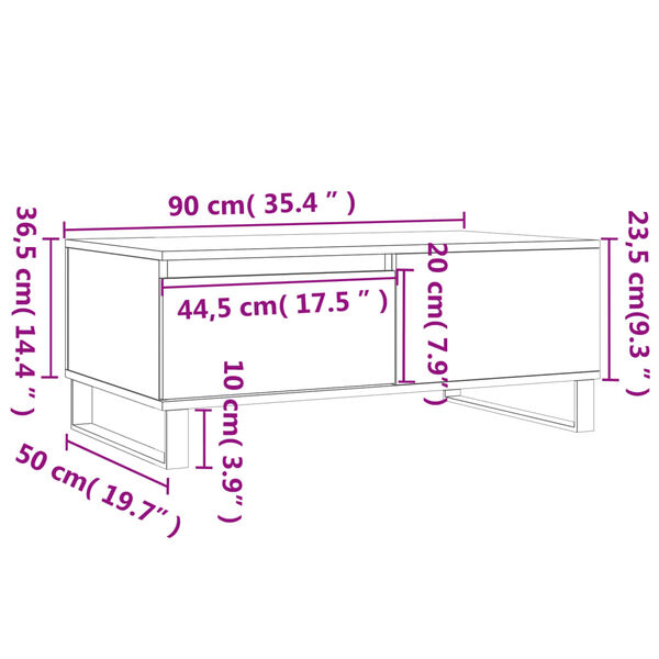 vidaXL Τραπεζάκι Σαλονιού Γκρι Sonoma 90x50x36,5εκ. Επεξεργασμένο Ξύλο