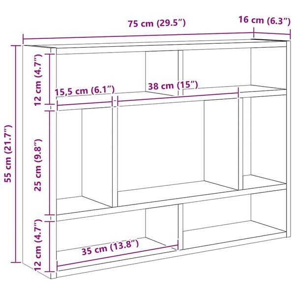 vidaXL Ραφιέρα Τοίχου Γκρι Σκυροδέματος 75x16x55 εκ. από Επεξ. Ξύλο