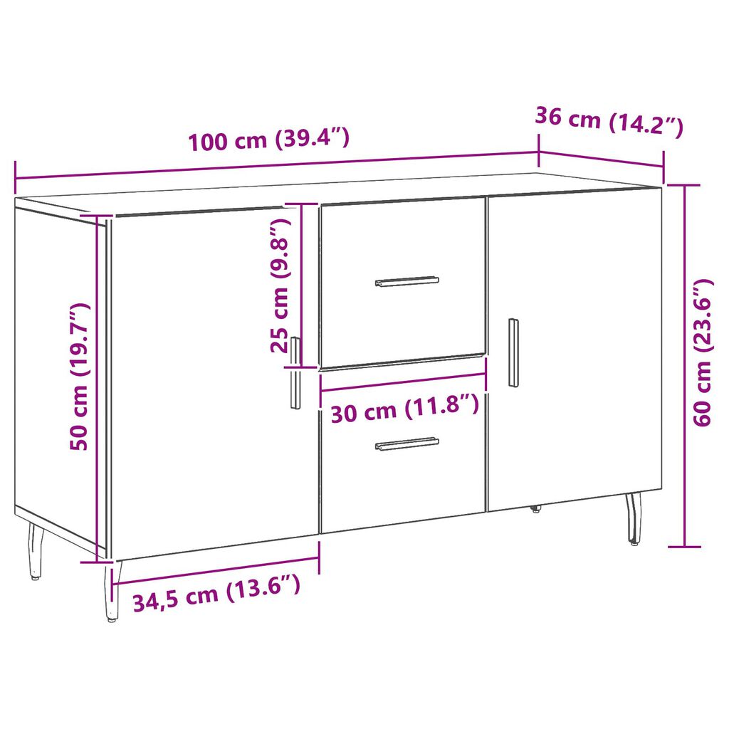 vidaXL Μπουφές Μαύρος Δρυς 100x36x60 εκ από Ξύλο