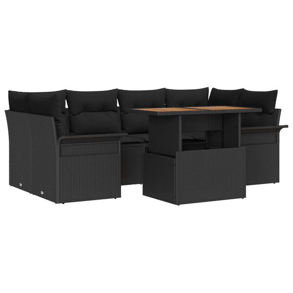 vidaXL Σετ Καναπέ Κήπου με μαξιλάρι 7 pcs Μαύρο 100 x 55 x 73 εκ