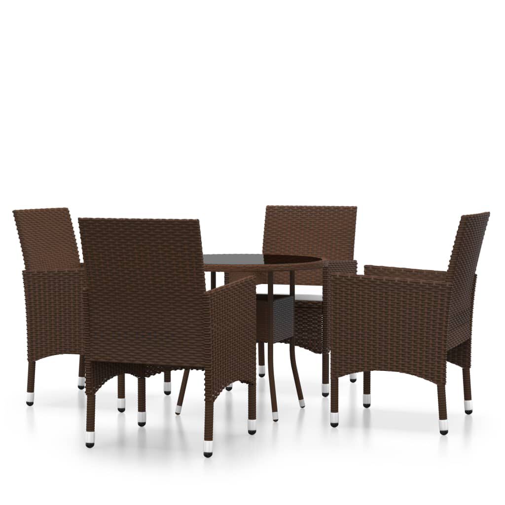 vidaXL Σετ Επίπλων Bistro Κήπου 5 τεμ. Καφέ Συνθ. Ρατάν/Ψημένο Γυαλί