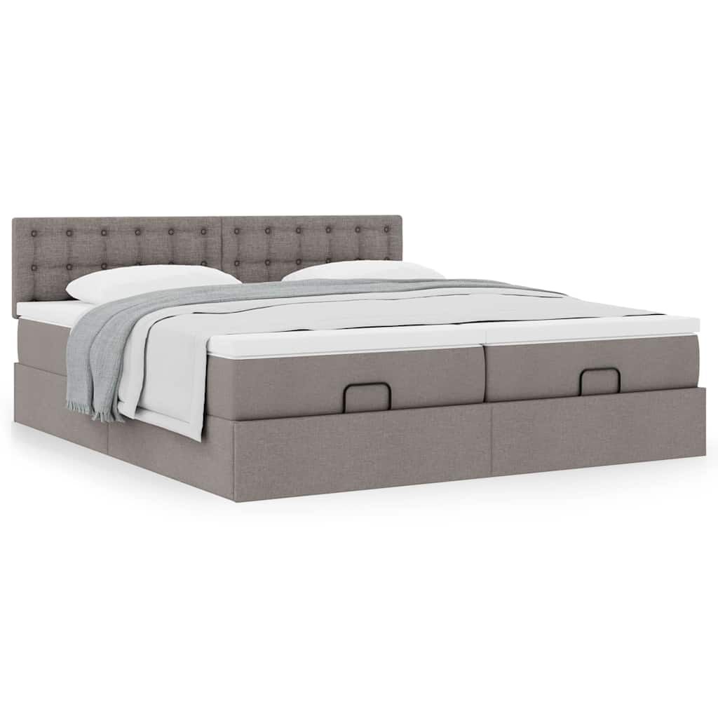 vidaXL Οθωμανικό κρεβάτι με στρώματα Taupe 200x200cm ύφασμα