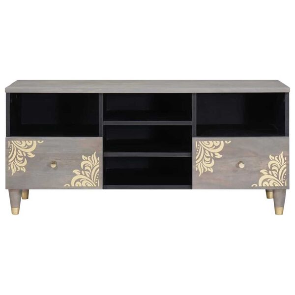 vidaXL Ντουλάπι TV Γκρι και Χρυσό 100 x 33.5 x 46 εκ Μασίφ ξύλο μάνγκο
