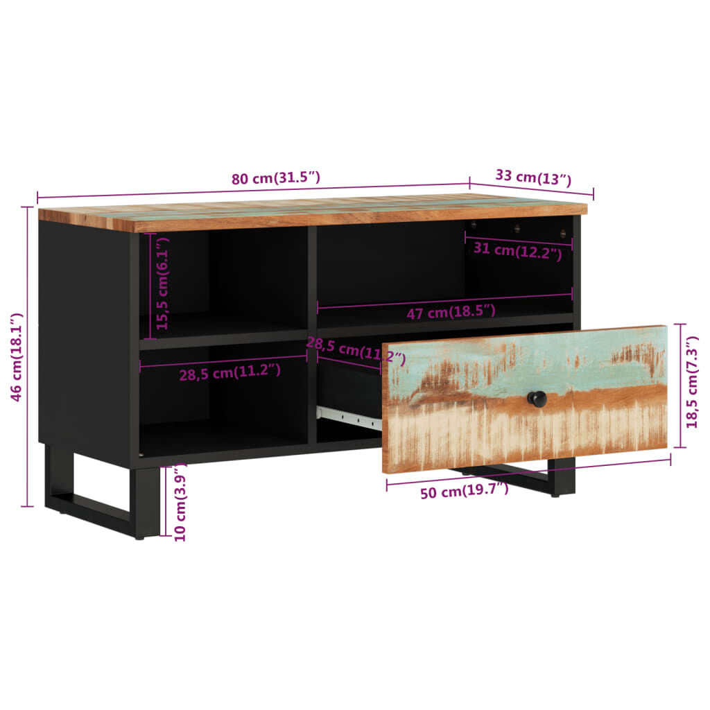 vidaXL Έπιπλο Τηλεόρασης 80x33x46 εκ. Μασίφ Ανακυκλ. Ξύλο & Επεξ. Ξύλο