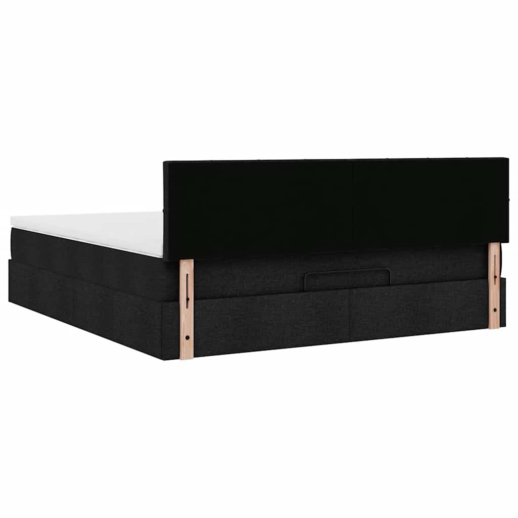 vidaXL Οθωμανικό κρεβάτι με στρώμα & LEDs Μαύρο ύφασμα 180x200cm
